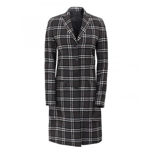 Women Single Breasted Plaid Wool Coat